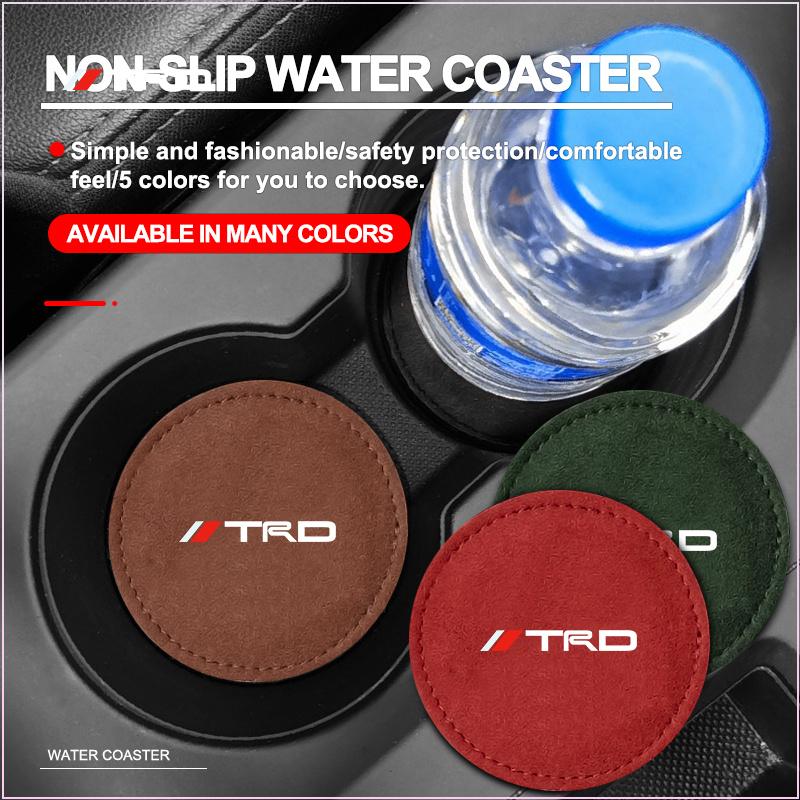PU Leather Slot Non-slip Coaster Mat Emblem Car Cup Holder Pad for Toyota TRD GR Aygo Corolla Avensis Vios Yaris Mark-X Mirai Yaris