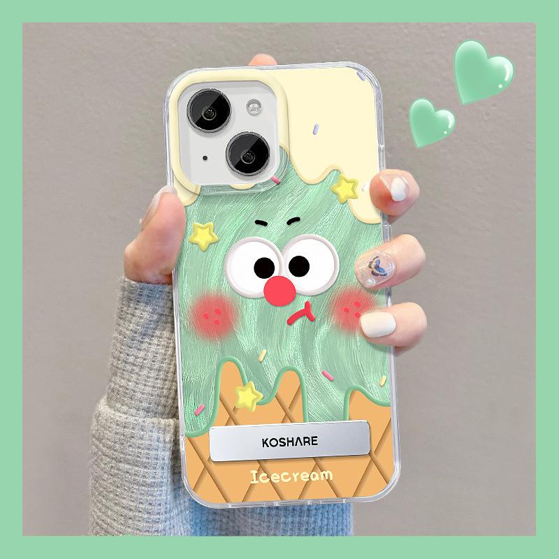 Applicable To Apple 13 Feather Yarn Mobile Phone Case Iphone14pm Cute Ice Cream Invisible Bracket 15 Cute Cartoon 11