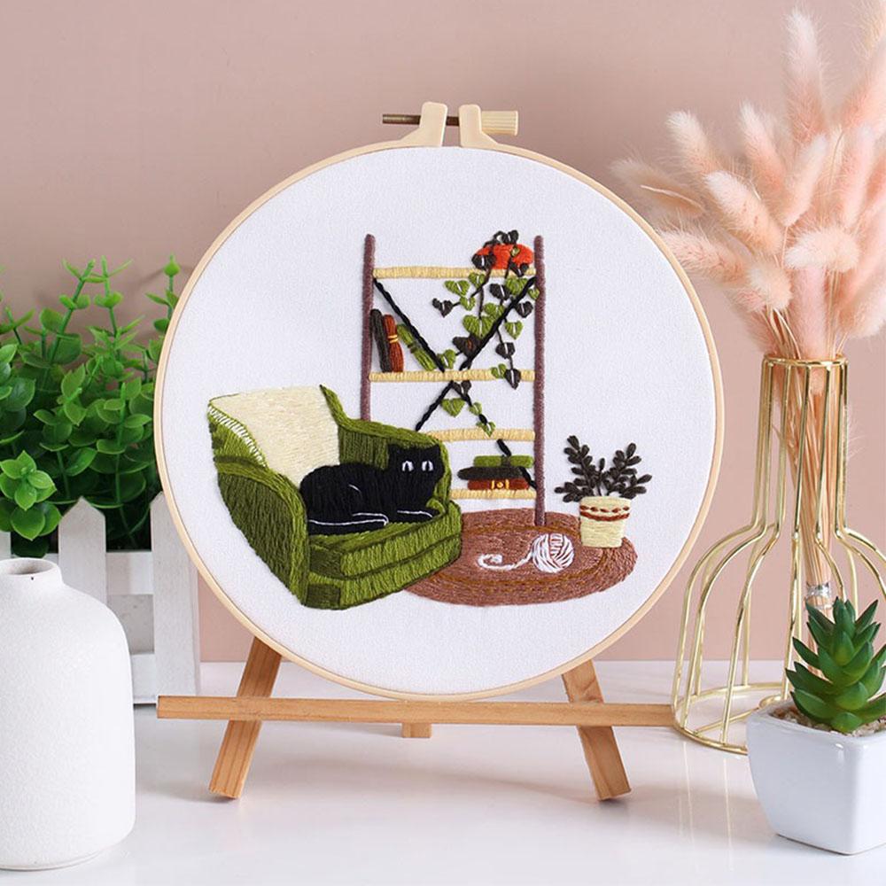 

Embroidery Kit with Black Cat Design | Beginner-Friendly Stamped Needlework Supplies for Adults DIY Home Decor & 2026 Gift Ideas With Hoop