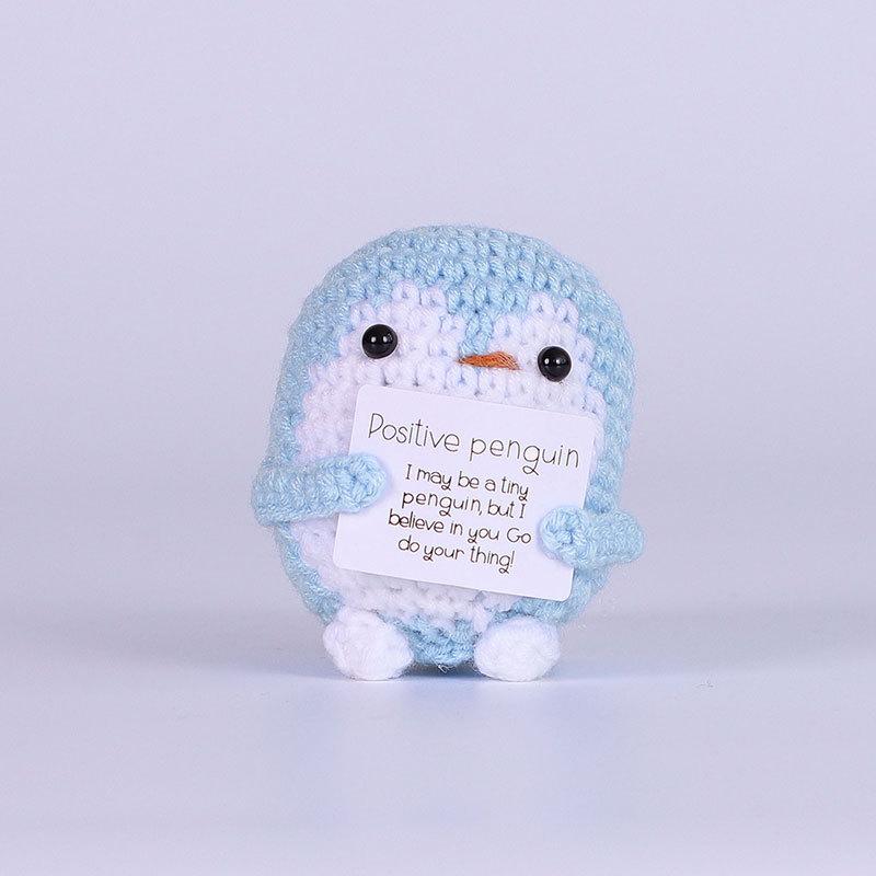 Funny Crochet Positive Energy Shark Doll with Card Home Room Decoration Handmade Wool Knitted Bee Ornament Christmas Party Gift