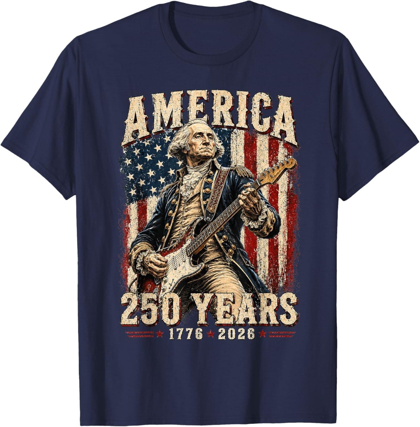 Vintage George Washington Playing Guitar 250 Years America Unisex T-Shirt S