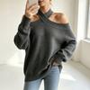 Damen Strickpullover mit Carmen-Ausschnitt, lockerem Schnitt