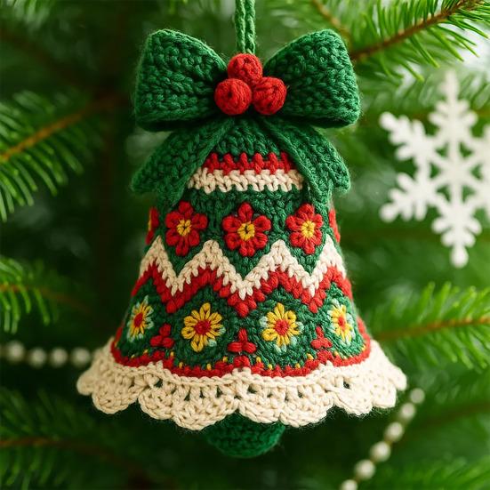 Handmade Christmas Bell Ornament DIY Knitted Santa Claus Bell Crochet