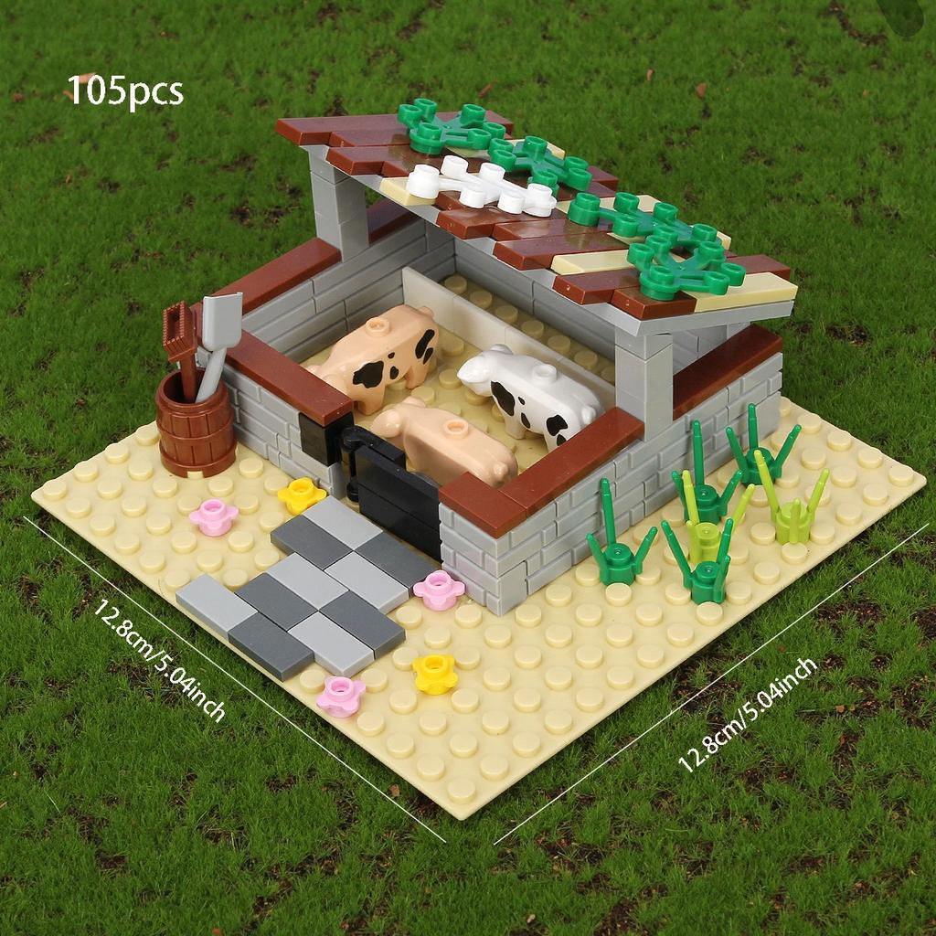 Funny Animal Assembly Block Toys, Cowshed, Pigsty, Sheepfold, Duck Pond, Used For Desktop Decoration Toys for Kids Collect Fans