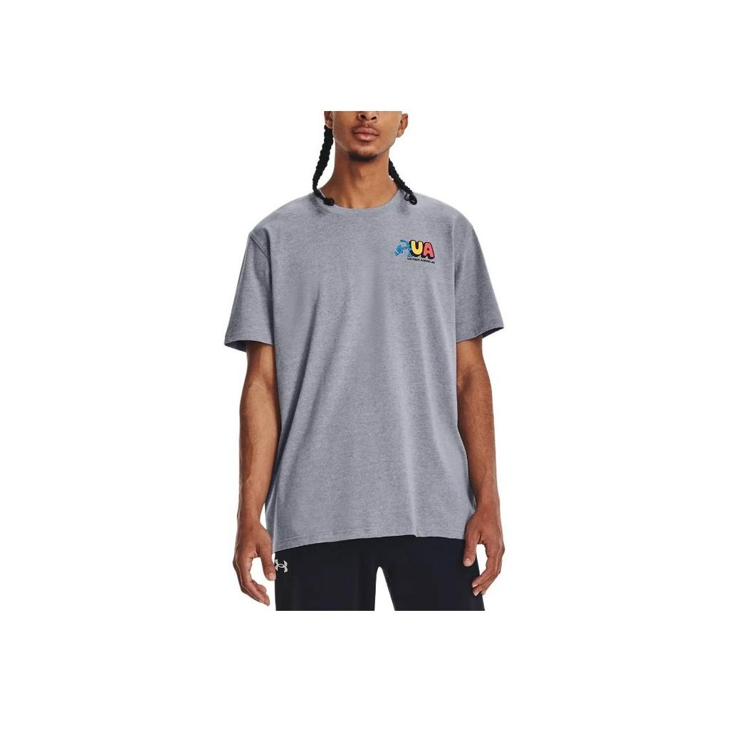 Under Armour Letter Print Training Short Sleeve T-Shirt Men Tops Gray 1381036-035