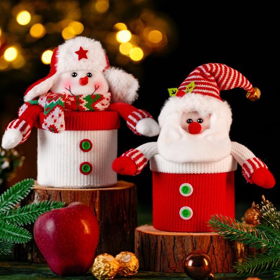 Słoik na słodycze Świąteczna dzianina w stylu kreskówki Tkanina o dużej pojemności Stwórz atmosferę Lalka w podeszłym wieku Słoik na cukierki