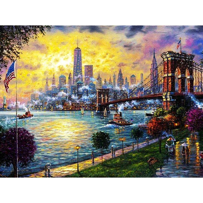 Broderie cu Diamante Peisaj Urban Pictură cu Diamante Mozaic Pătrat Complet Rotund Peisaj Burghiu Stras Imagine Artă