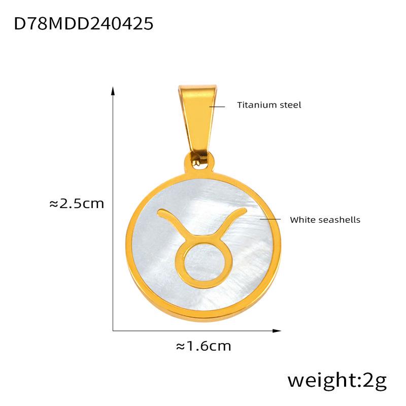 18K Gold Titanium Steel Constellation Pendant - Round, Versatile, Simple Design with Shell Accents, European and American Style Jewelry.