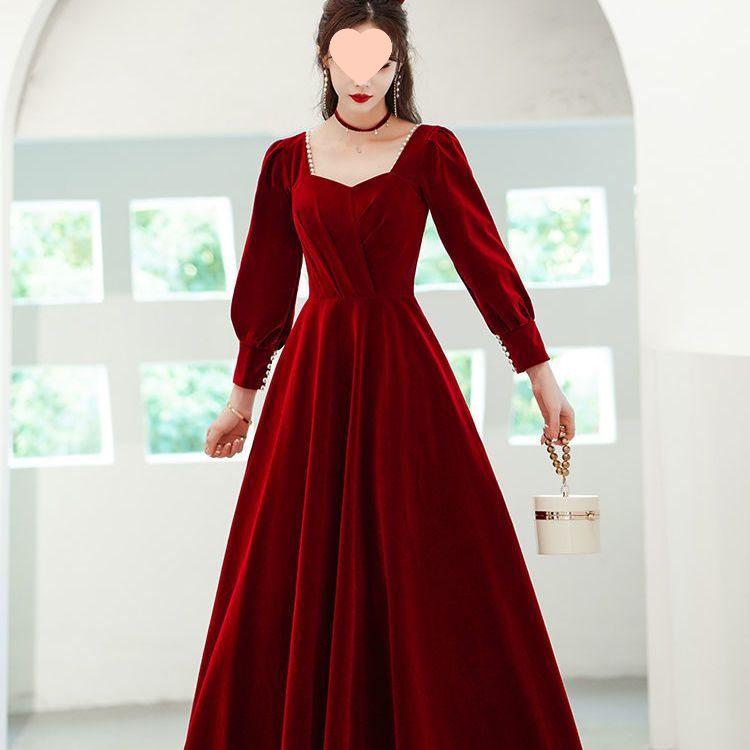 Bridal Toasting Dress 2025: New Winter Wedding-Engagement Long Sleeve Dress for Women