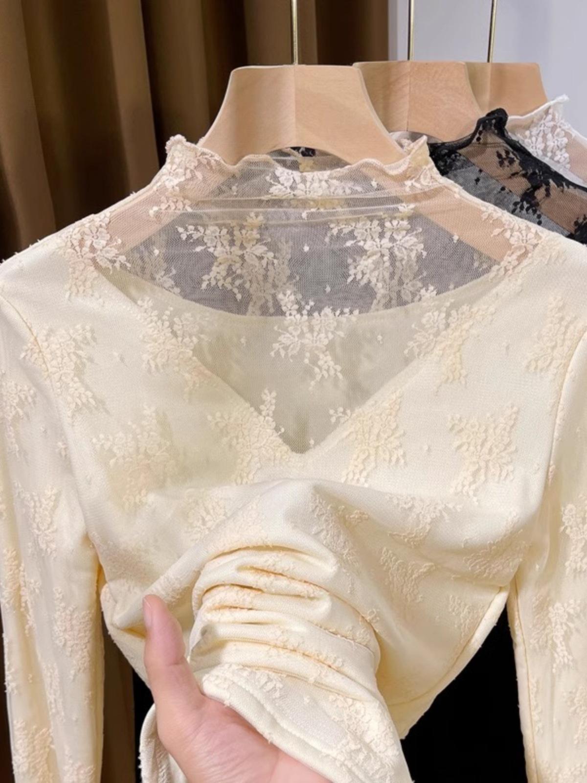 

Women s High-Neck Velvet Lace Layered Warm Winter Sweater Top XL