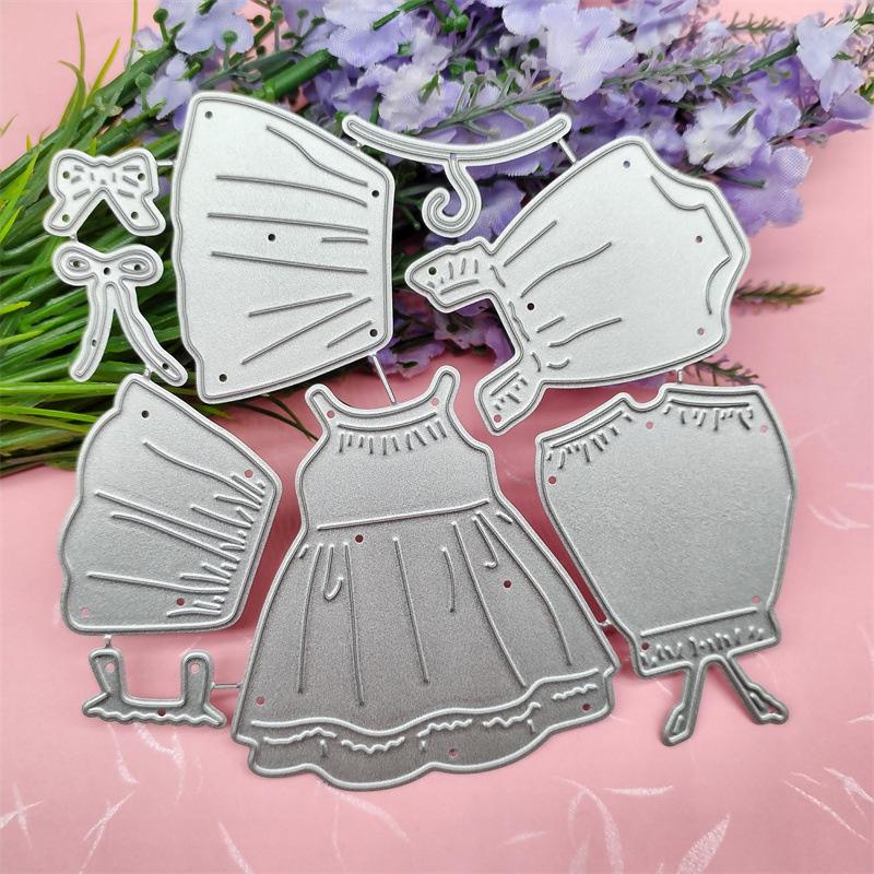 Three Cute Little Dresses with Artistic Prints Scrapbooking Metal Cutting Dies Stencils for DIY Album Paper Card Decor