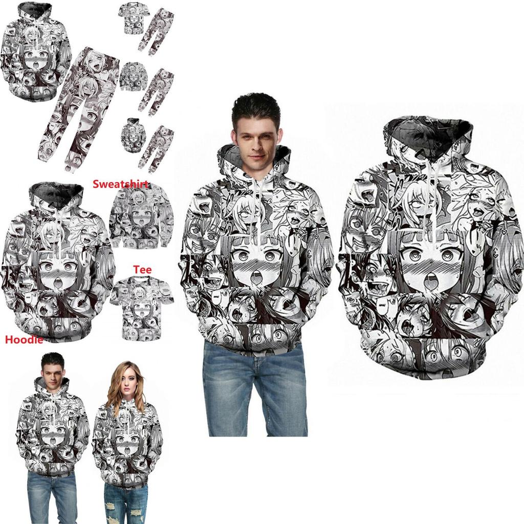 Ahegao Anime Face Hoodie And Pants Creative 3d Printed Jogger Suit For Men And Women