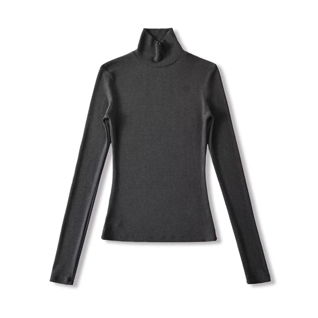 Women's Turtleneck Long Sleeve Slim Fit Top Stretch Solid Color Basic T Shirt