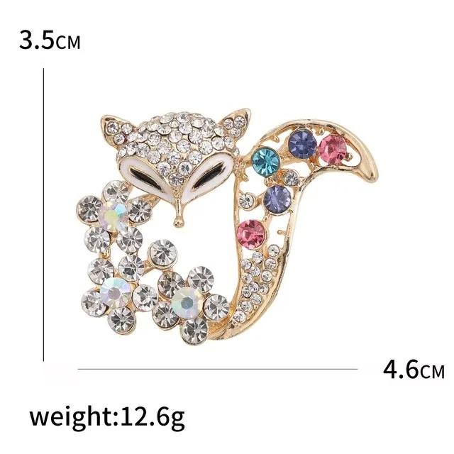 Women's Fox Brooch For Ladies Colorful Rhinestone Flower Animal Gold Pins Corsage Sweater Coat Party Wedding Accessories