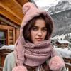 Women's Winter Hat Scarf Set - Thermal Wool Pom Beanie&balaclava for Extreme Cold Versatile Hat with Attached Scarf Knitted Hat