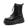New Punk Women Platform Ankle Boots Female's Rock Round Toe Lace Up Fashion Retro Chunky Shoes Metal Decor Short Boots