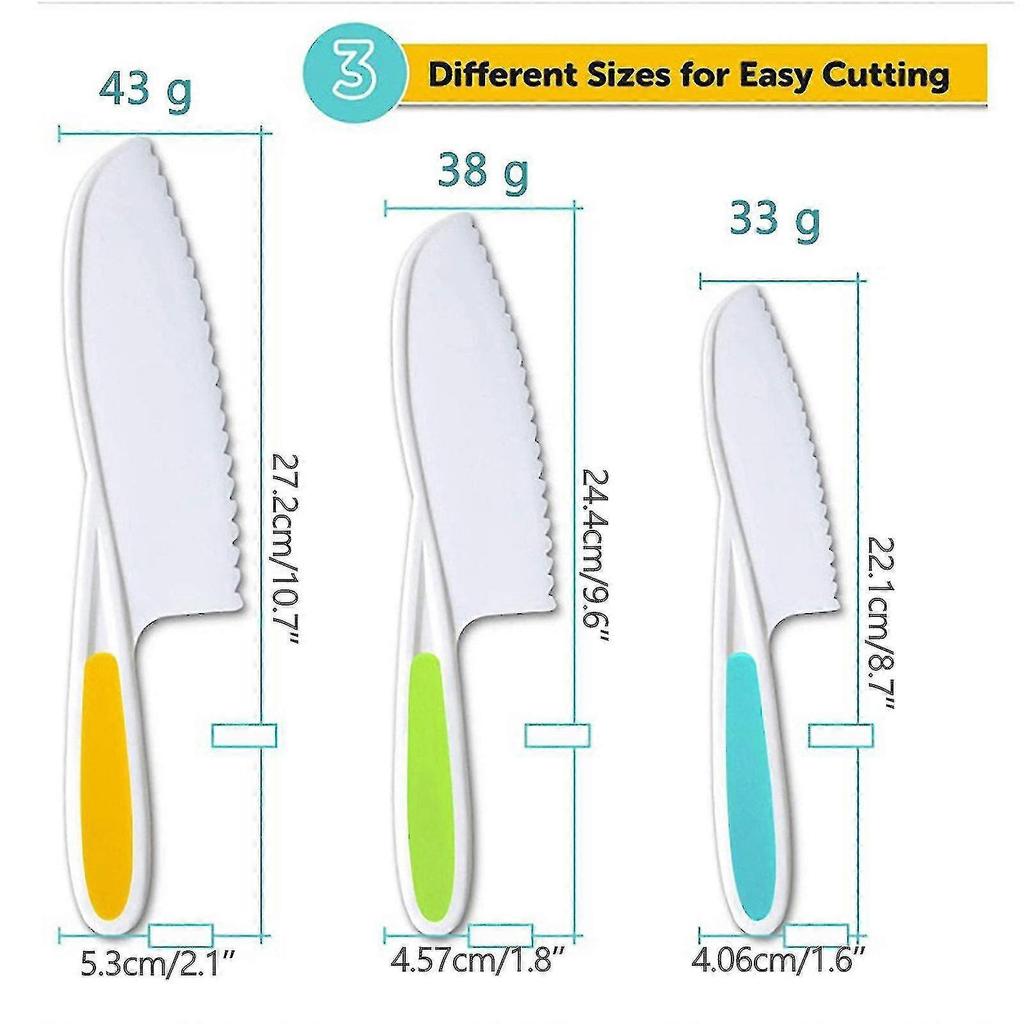 3 Piece Kids Kitchen Baking Knife Set, Safe To Use, Firm Grip, Serrated Edges, Kids Knife, Protects Little Chef's , Perfect For Cutting Food And Veget