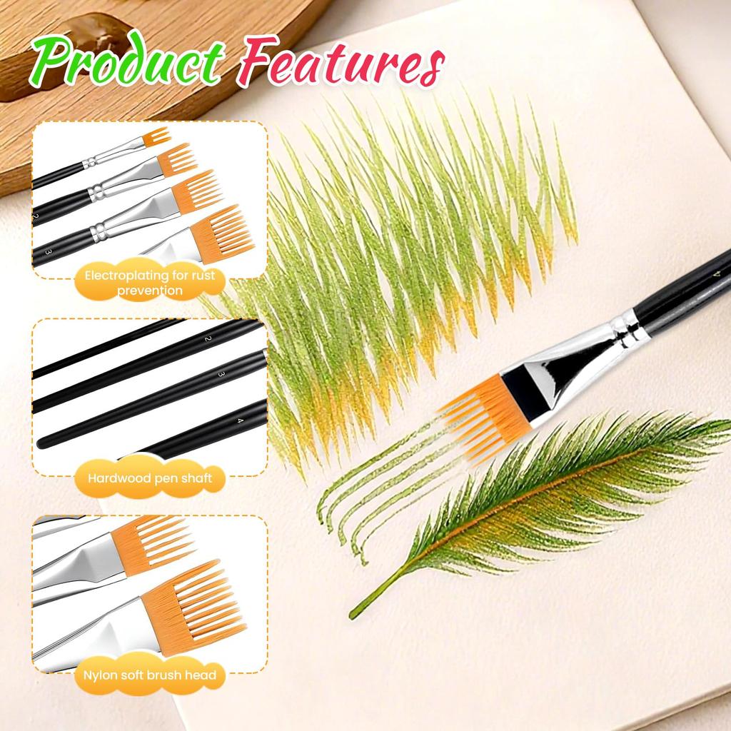 Conjunto de Pentes Escovas Art Grainer 4PCS, Conjunto de Pentes Escovas de Tinta Acrílica para Artista, Pincéis de Pintura de Cerdas de Nylon Pequenas Para Acrílico, Óleo e Aquarela