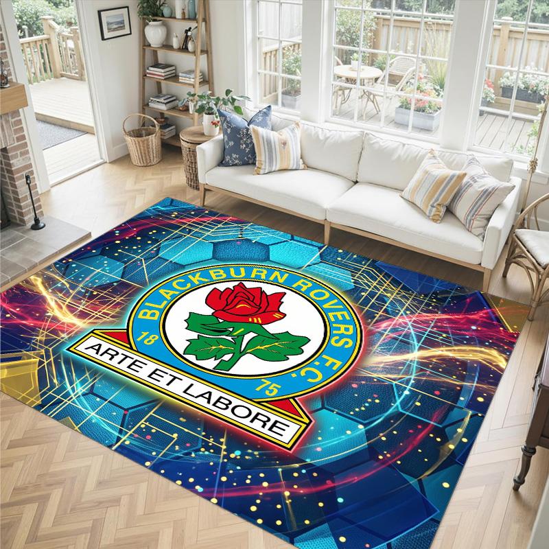 Blackburn Rovers Football Design Crystal Velvet Carpet Cozy Non?Slip Printed Rug For Bedroom Living Room Entrance