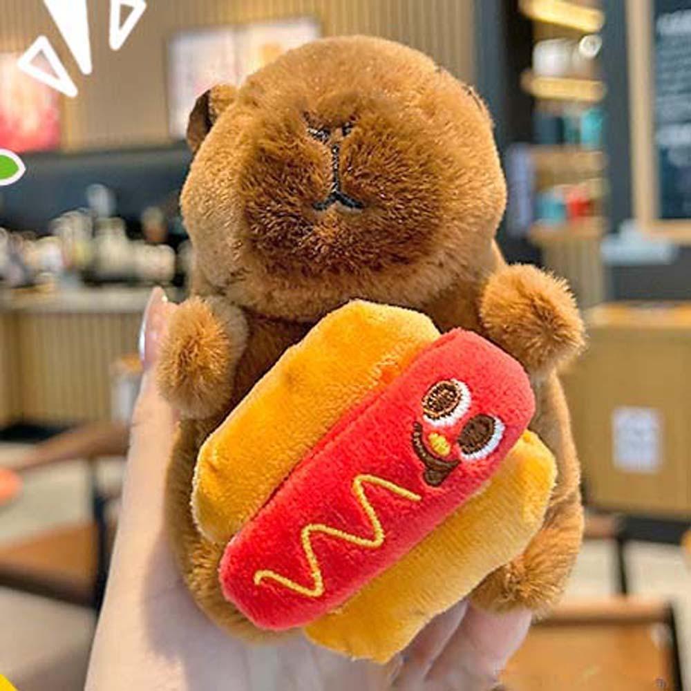 Funny Capybara Key Ring Hamburger Cartoon Doll Keychain Kawaii Plush Animal Pendant Children