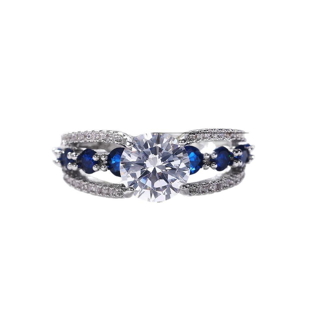 New Jewelry, Creative Hollowed-out Royal Blue Zircon Ring Women's Luxury Engagement Jewelry Straight
