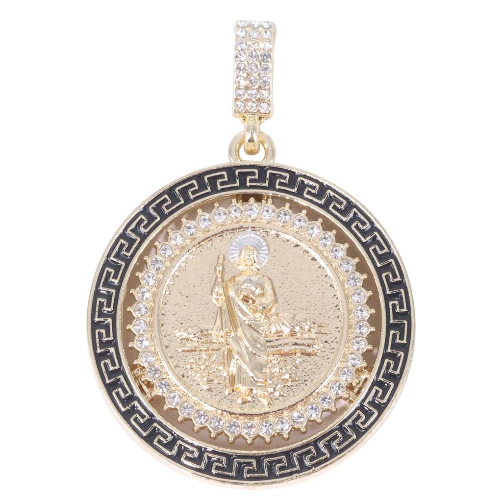European and American New Rotatable St. Jude Alloy Pendant, Alloy Diamond-encrusted Personalized Hip-hop Style Necklace Jewelry