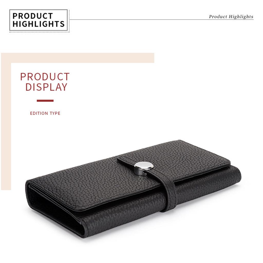 Long Genuine Leather Wallet Women's Folding Large Capacity Wallet New Soft Cowhide Women's Clutch Phone Holder Wallet