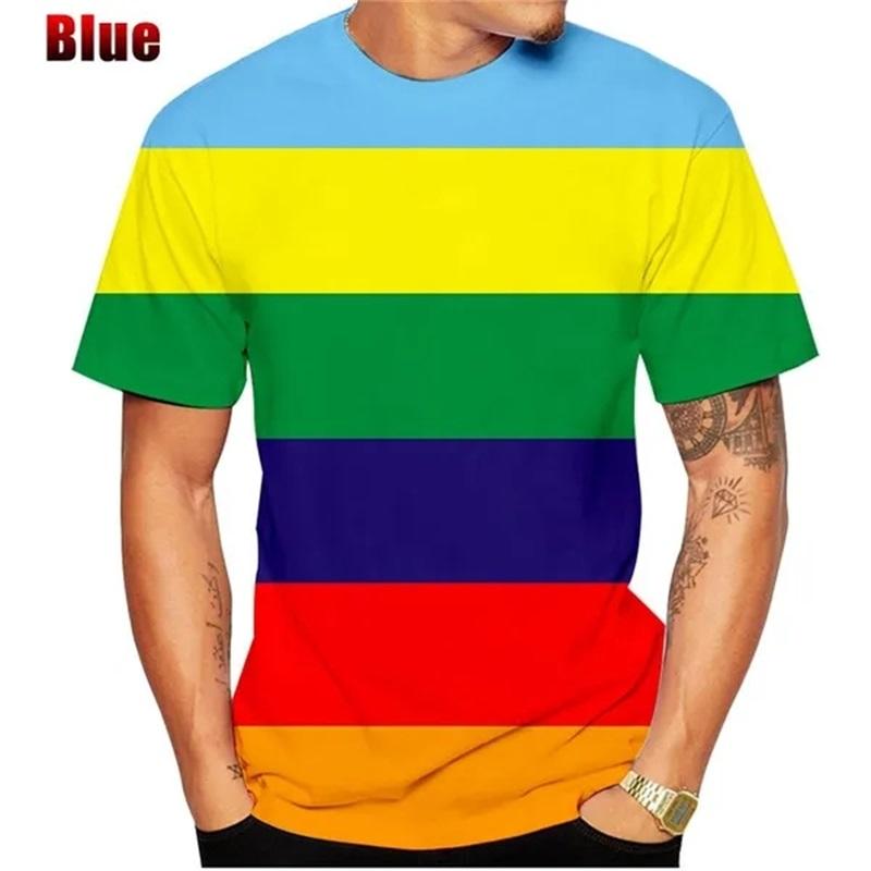 Fashion 3D Printing Rainbow Graphic T-shirts Hip-hop Streetwear Casual Round neck Short Sleeve Men's T-shirts