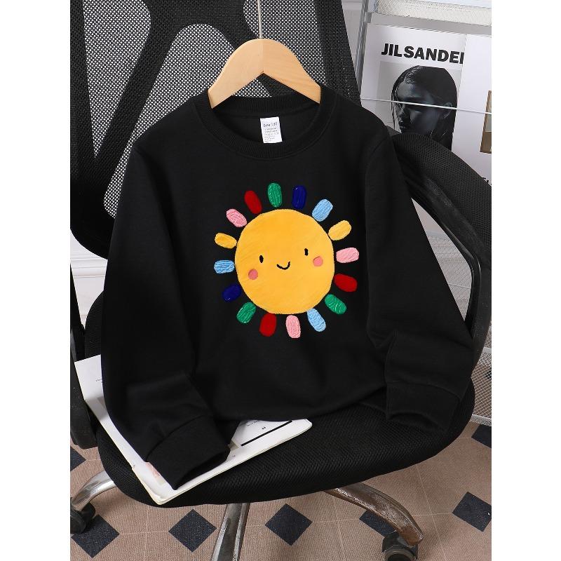 Kids Sweatshirt,Crew Neck Fashion Top, Fun"Happy Sun Face Pattern "patterned Sweatshirt, for Everyday Casual Wear, for All Kinds of Daily Outfits