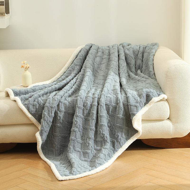 New Taffeta Velvet Solid Color Jacquard Blanket Simple Lamb Wool Thick Warm Bed Sheet Skin-Friendly Nap Blanket For Office Sofa 100x150cm