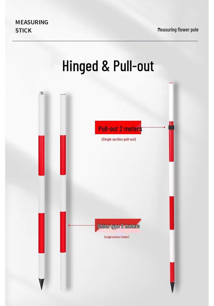 Benchmark Aluminum Alloy Measurement Pole: Thickened, Red and White Scale, Available In 2m, 3m, and 5m Lengths for Engineering Surveying.