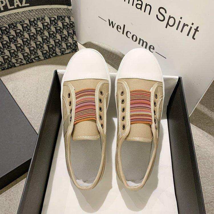Large size women's shoes wish2025 new round head elastic canvas shoes women's flat casual single shoe size
