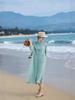 2026 Artistic Women's Textured Linen Embroidered Dress with Three-Quarter Sleeves and Flowing Mid-Length Skirt