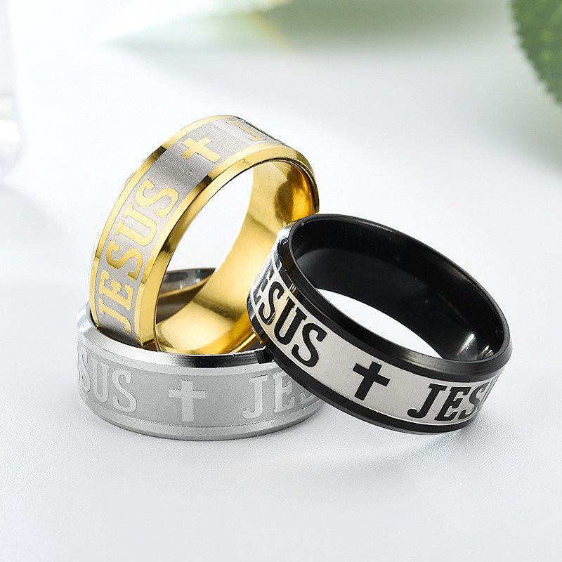 Men's European & American Retro JESUS Cross Titanium Steel Ring - Popular Fashion Jewelry