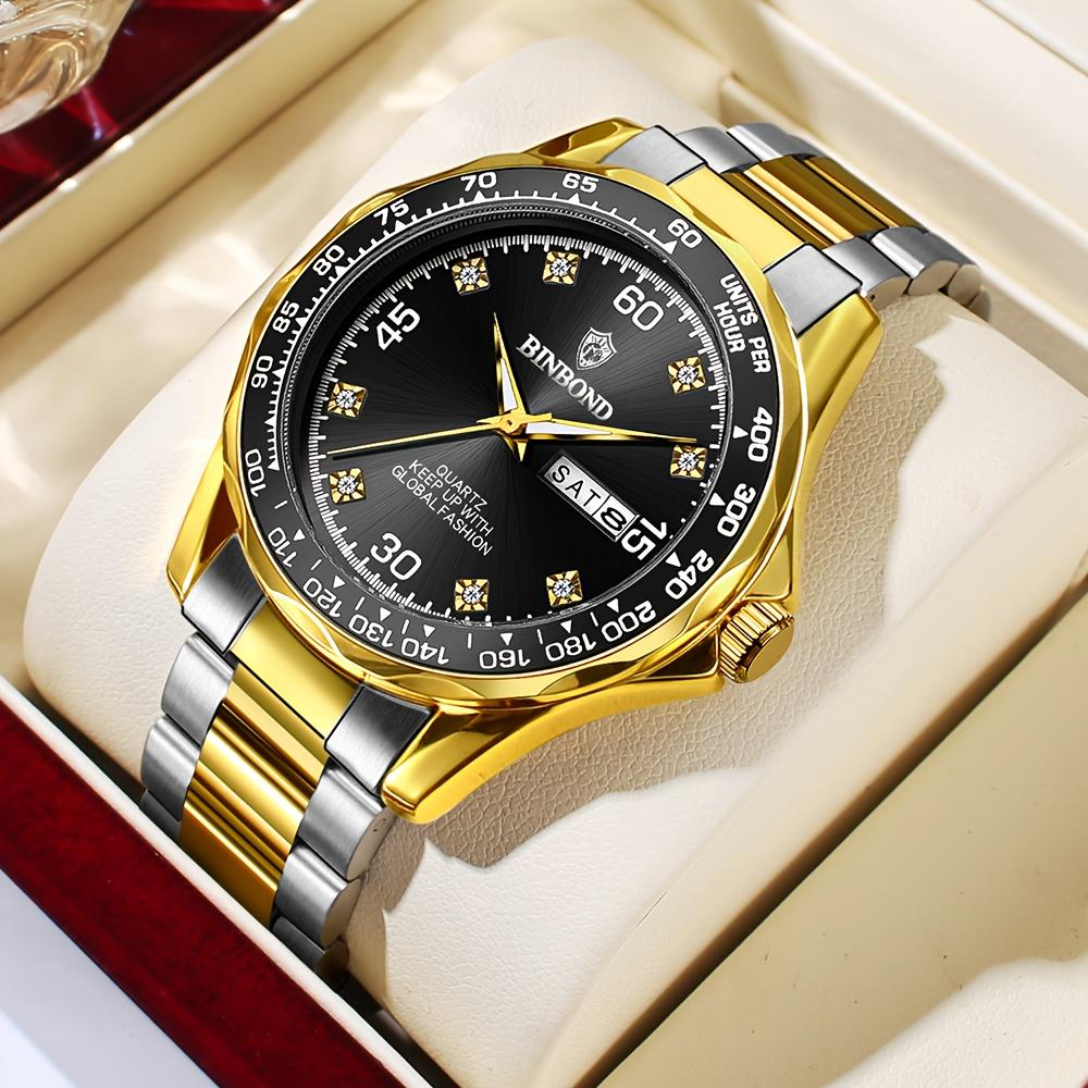 BINBOND Herrenuhr für Herren Klassische Doppelkalenderanzeige Leuchtzeiger Wasserdicht Edelstahlarmband Business Herrenuhren