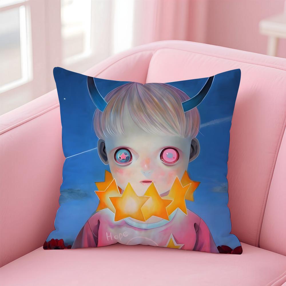 

Whimsical Japanese Abstract Art Cute Emo HHikari Shimoda Cushion Cover Pillow Case Soft Skin Friendly Fabric Concealed Zipper 30X30cm