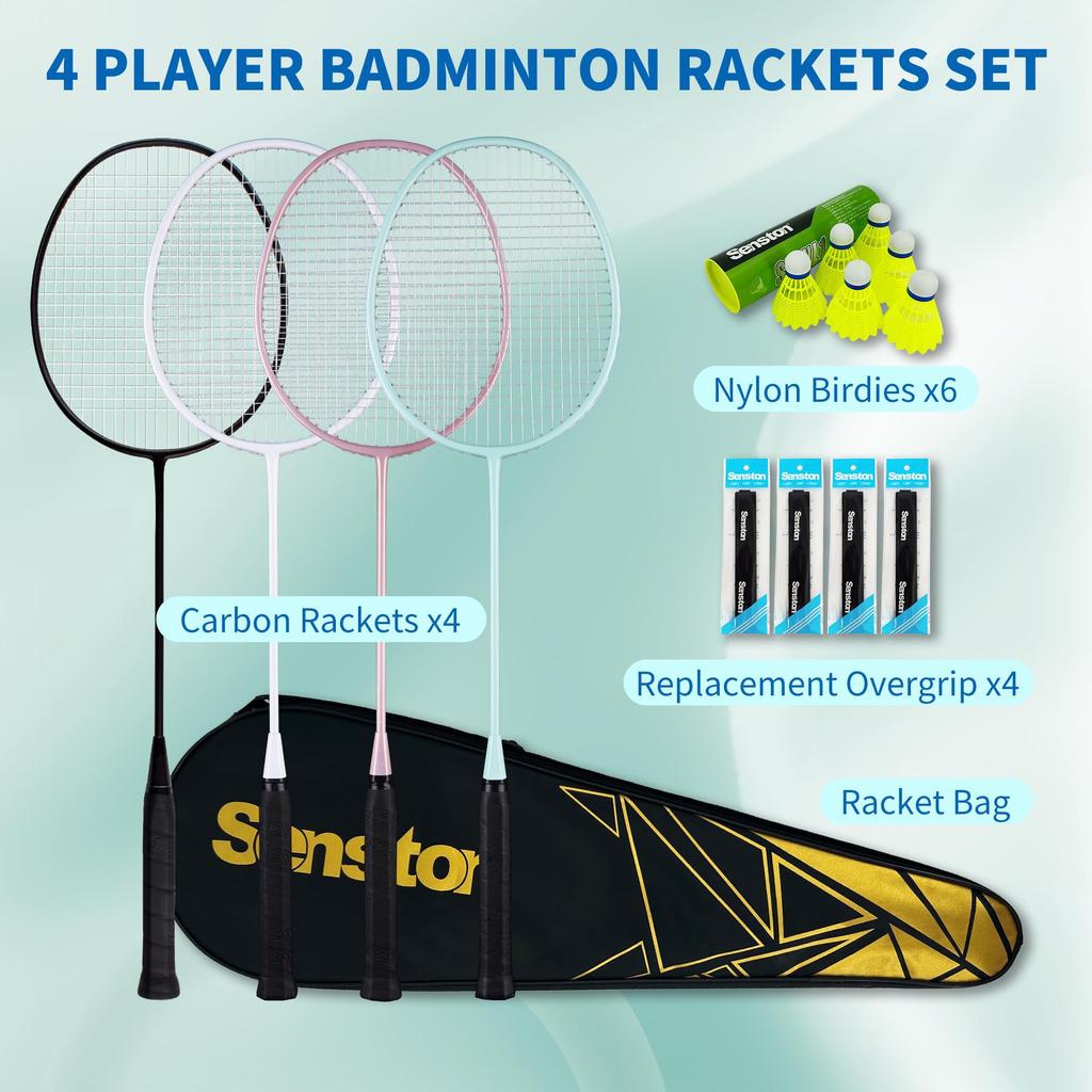 Senston Badminton 4 Badminton 1 Badminton 6 Nylon Geeignet für Familie und Freunde Set Schläger, Tasche, Federbälle,