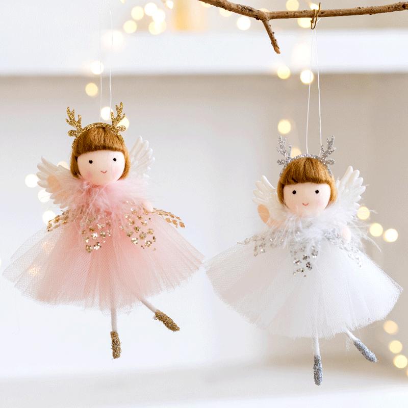 

1 шт. креативная сетчатая юбка рождественская олень рога девочка ангел кукла подвесные украшения домашний декор розовый