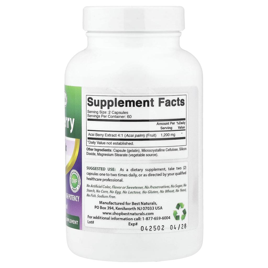 Best Naturals Acai Berry, 600mg, 120 Capsules