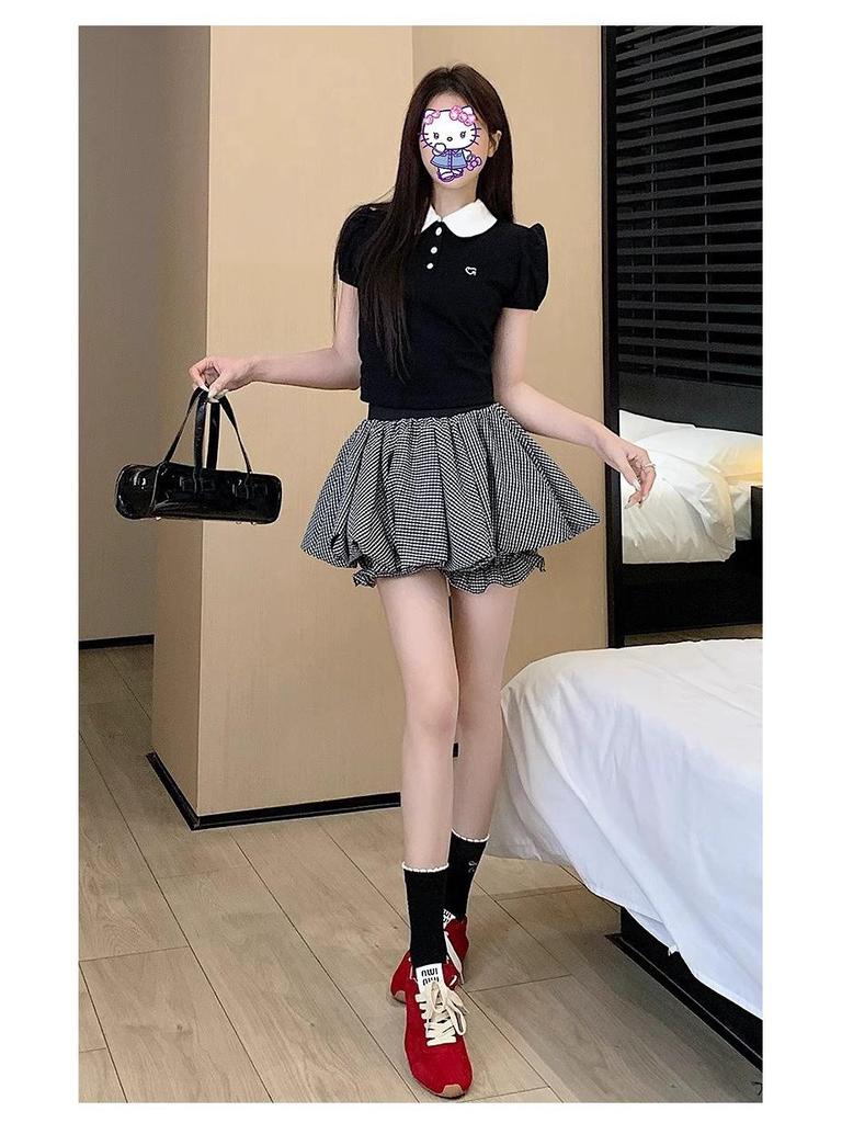 White Spicy Petite High Waist A-line Fluffy Skirt - Anti-Exposure Short Skirt for Women, Spring/Summer
