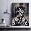 Svartvitt mönster Afrikansk kvinna Poster HD-tryck Canvasmålning Unik figur Väggkonstbilder Vardagsrumsinredning Mural