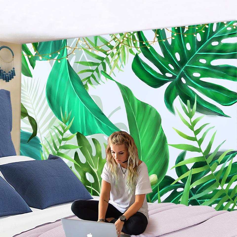 Green Leaf Plant Tapestry Plantain Lotus Leaves Tropical Plants Of Southeast Asia Wall Hanging Mandala Art Decor Wall Tapestry