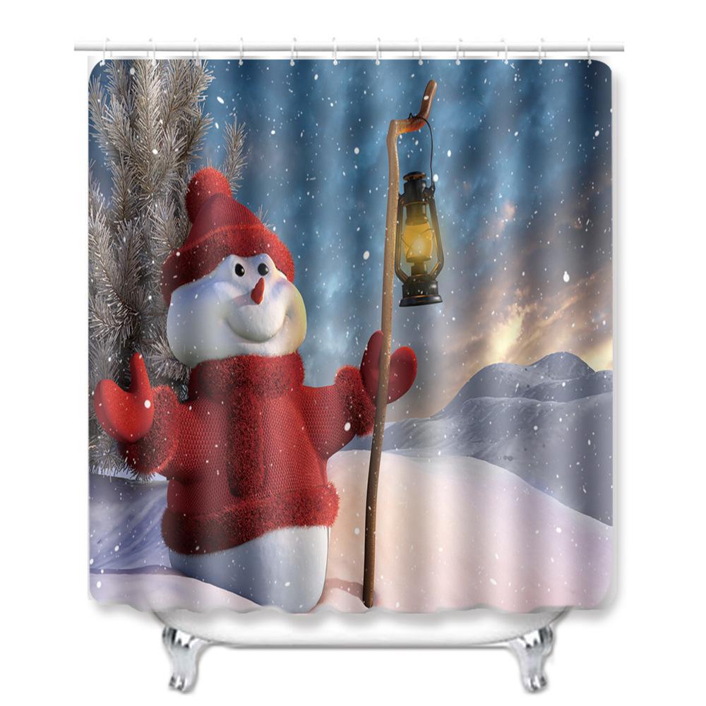 Christmas Shower Curtain Floor Mat Combination Four-Piece Set Bathroom Toilet Carpet Shower Room Mat Foot Mat
