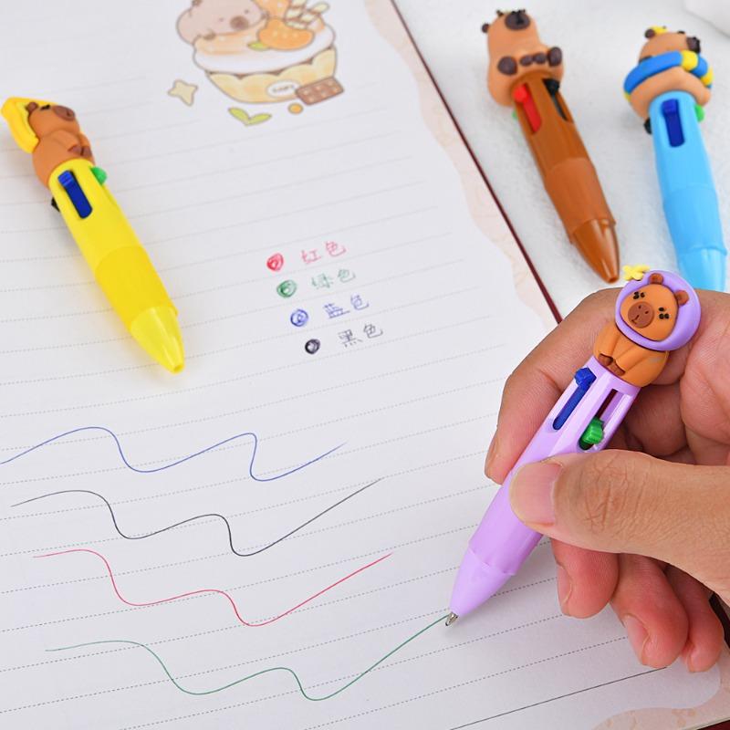 1Pc Cartoon Cute Capybara Four-Color Mini Ballpoint Pen Multicolor Press Writing Pens School Supplies Gifts