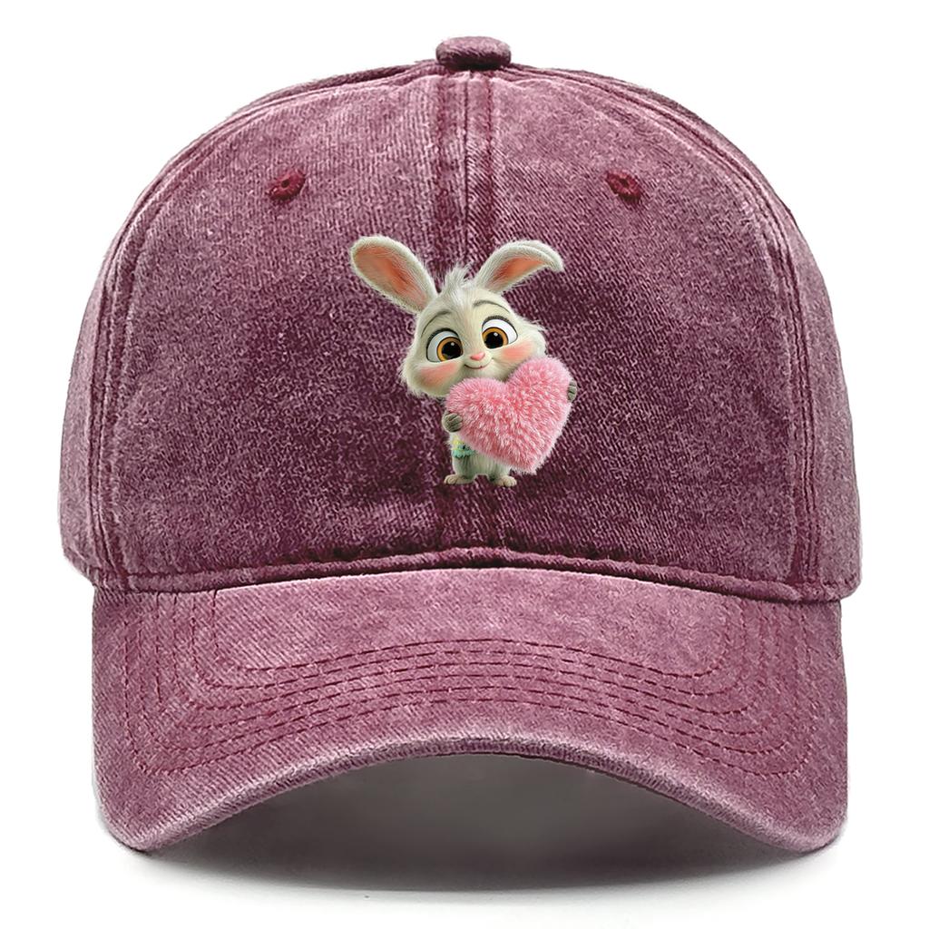 Rabbit Pink Heart Printed Snapback Baseball Cap Adjustable Inelastic Baseball Hat Flat Cap For Daily Wear Hiking Fishing