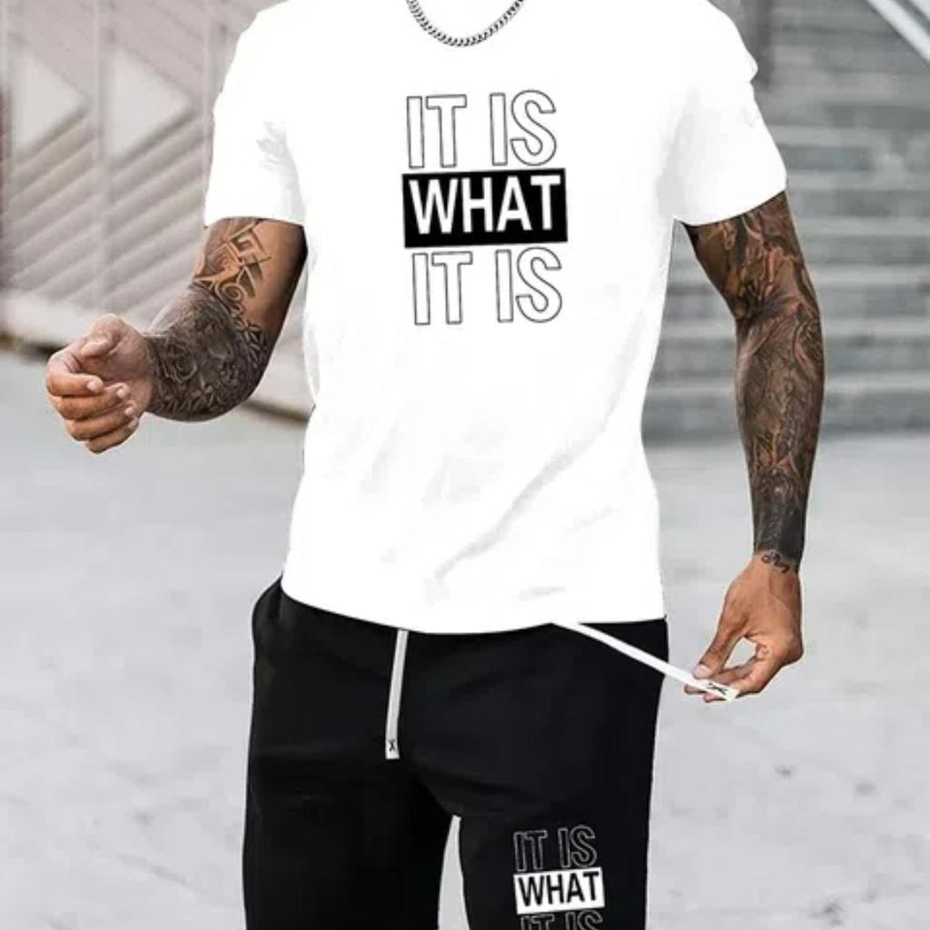 Summer Men's Suit Street Fashion Loose and Comfortable T-Shirt Outdoor Sports Running Fitness Shorts Text Printing