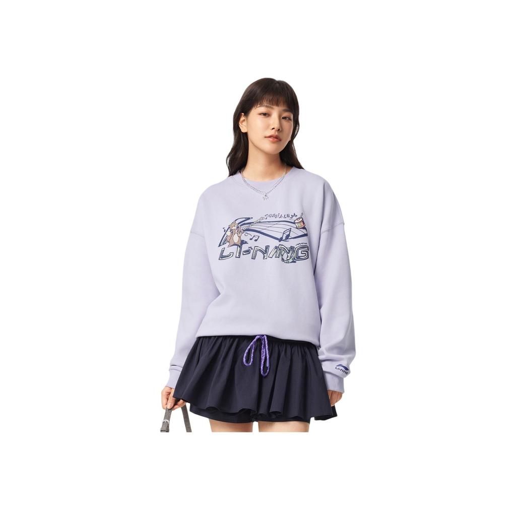 Li Ning Sports Lifestyle Series Casual Fashion Simple Versatile Letter Round Neck Fleece Warm Breathable Loose Sweatshirt Women sweatshirt AWDVC76-4