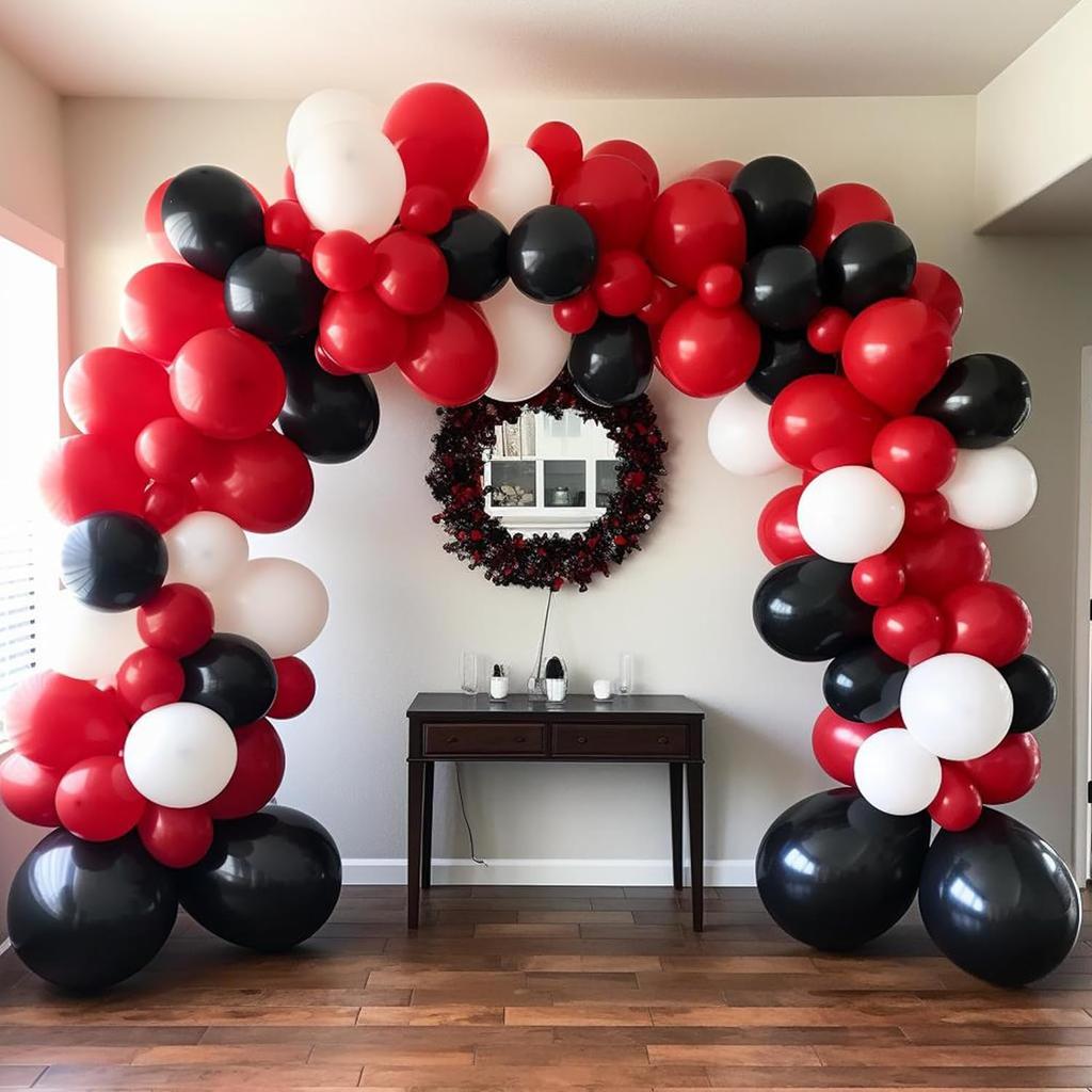 128Pcs Red, White, Black Latex Balloon Set Suitable for Birthday Parties, Weddings, Valentine's Day Party Decoration
