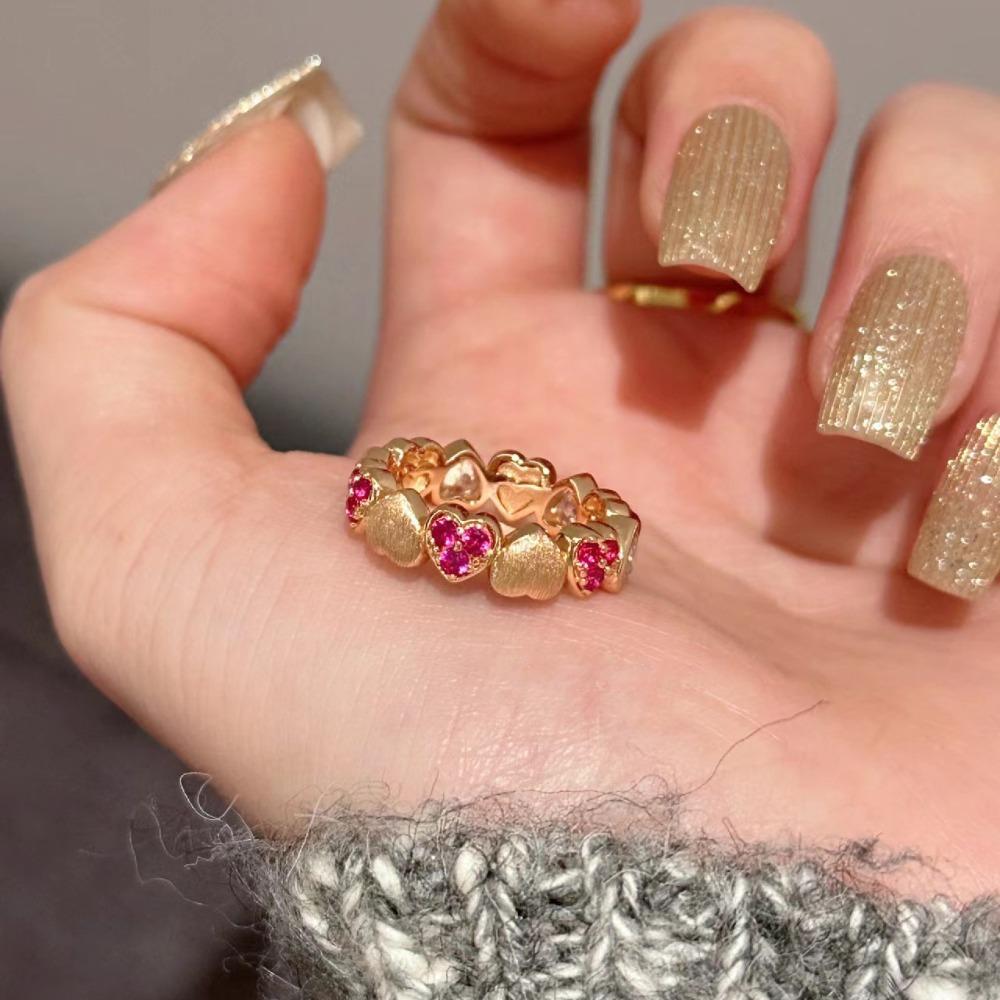 Vintage Heart Open Ring Candy Sweet Red Ruby Zircon Love Diamond Ring for Women adjustable