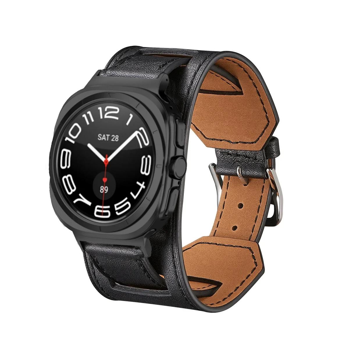 

Premium Leather Band For Samsung Galaxy Watch Ultra 47mm Comfortable Bracelet Accessories Samsung Galaxy Watch 8 Ultra Wristband Galaxy Watch Ultra чёрный